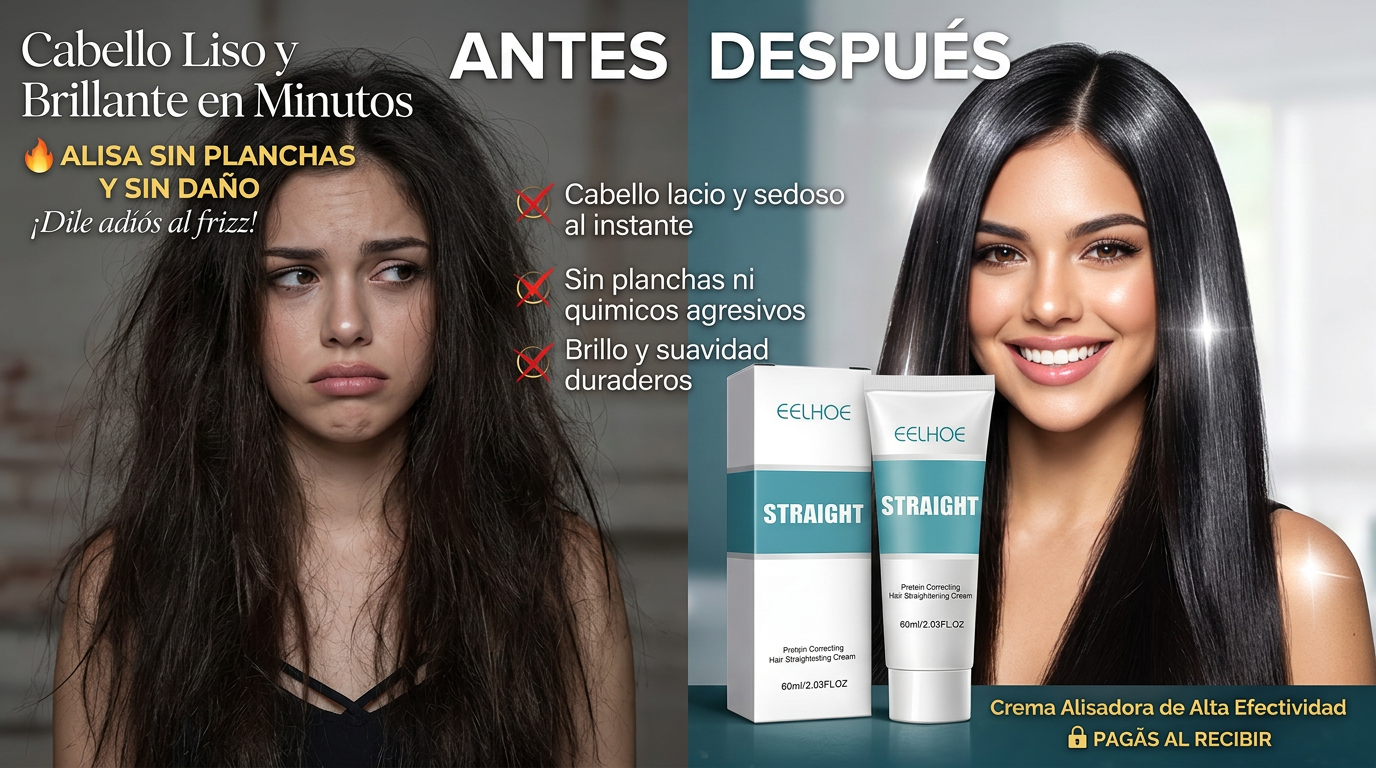 Mujer feliz con cabello liso y brillante