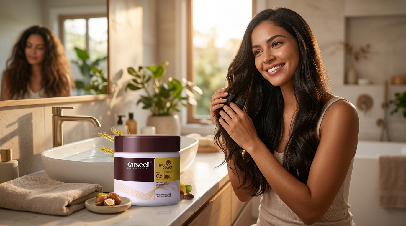 Mujer frustrada con su cabello dañado