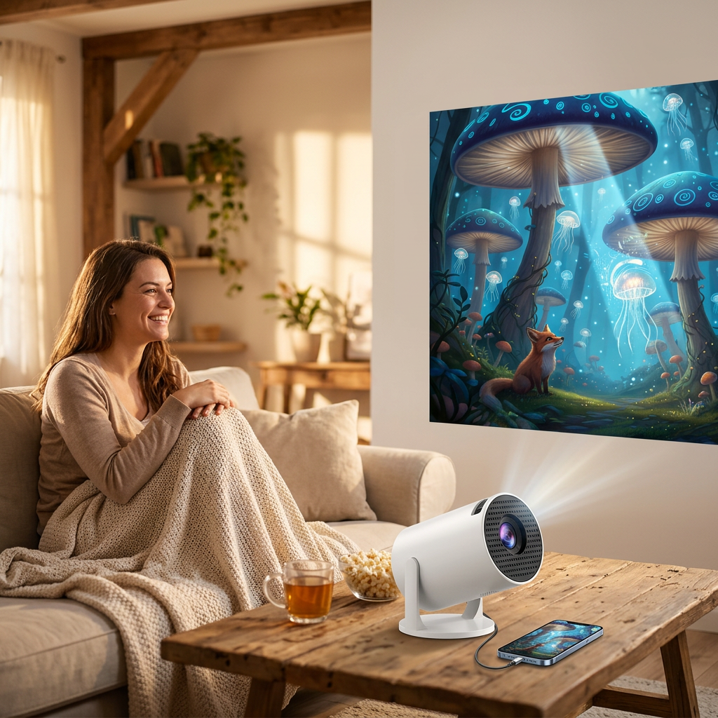 Proyector Cine Portátil en una sala de estar