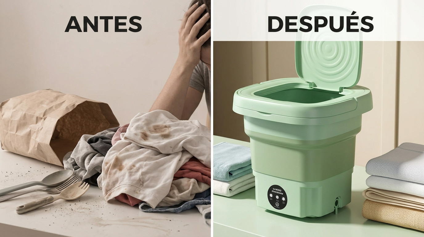 LavaFácil Compacta – Mini Lavadora Portátil + Secadora de Ropa Gratis en uso